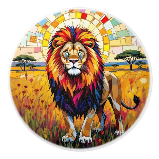 Colorful Mosaic Lion セラミックノブ (正面)