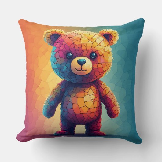 Colorful Mosaic Teddy Bear クッション (正面)