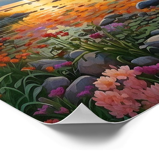 Colorful Mountain Lake Flowers Art ポスター (角)