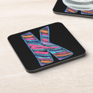Colorful Multicolored Letter K as in Kay on Black コースター