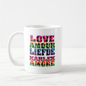 Colorful Multilingual Love Typography Design コーヒーマグカップ (左)