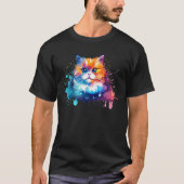 Colorful Munchkin Cat Face Splash Art Tシャツ (正面)