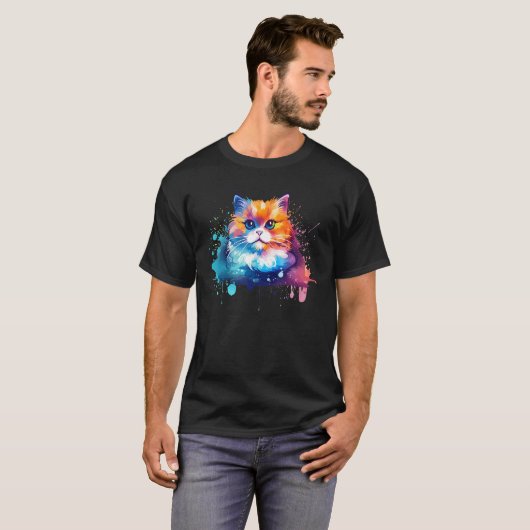 Colorful Munchkin Cat Face Splash Art Tシャツ (正面フル)