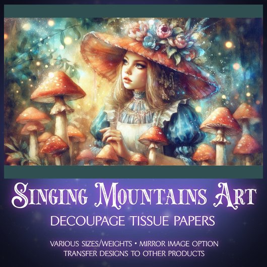 Colorful Mushroom Fantasy Forest Alice Decoupage 薄葉紙