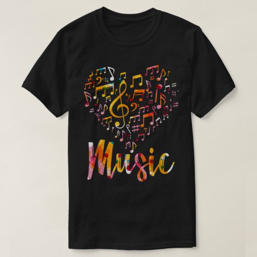 Colorful Music Notes Heart Design Tシャツ (デザイン正面)