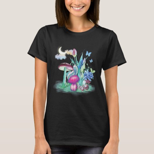 Colorful Mycology Mushrooms caterpillar Mushroom c Tシャツ (正面)