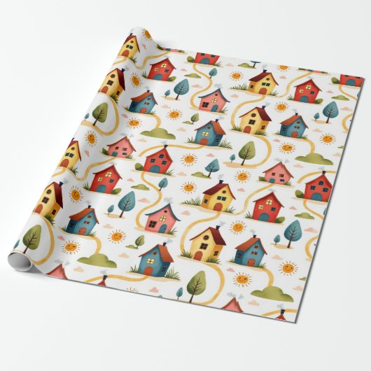 Colorful Neighborhood Realtor Wrapping Paper ラッピングペーパー (アンロールド)