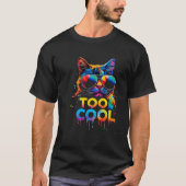 Colorful Neon Cat with Sunglasses Funny Graphic Tシャツ (正面)
