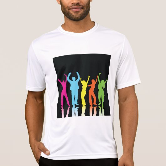 Colorful Neon Dancing Silhouettes Retro Party Tシャツ (正面)