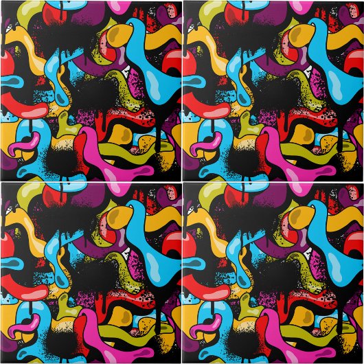 Colorful Neon Graffiti Hip Hop Street Art タイル