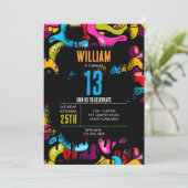 Colorful Neon Graffiti Hip Hop Street Art Birthday 招待状 (スタンド正面)