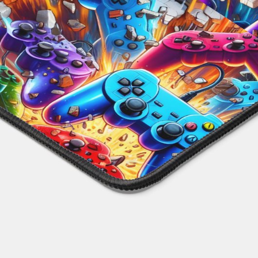 Colorful Neon Joysticks Pattern デスクマット (コーナー)