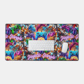 Colorful Neon Joysticks Pattern デスクマット (キーボード&マウス)