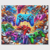 Colorful Neon Joysticks Pattern ラッピングペーパー (フラット)