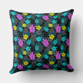 colorful neon rowan leaves on black クッション (裏面)