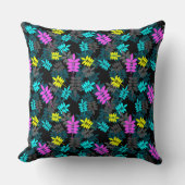 colorful neon rowan leaves on black クッション (正面)