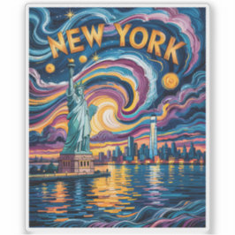 Colorful New York Skyline Retro Liberty Cityscape シール