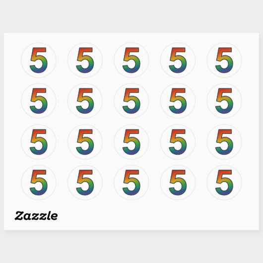 Colorful Number Five Sticker ラウンドシール (シート)