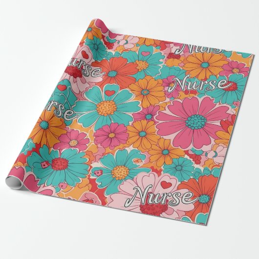 Colorful Nurse Floral Pattern (1) ラッピングペーパー (アンロールド)