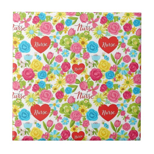 Colorful Nurse Floral Pattern (2) タイル (正面)