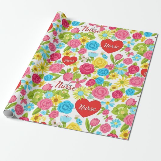 Colorful Nurse Floral Pattern (2) ラッピングペーパー (アンロールド)