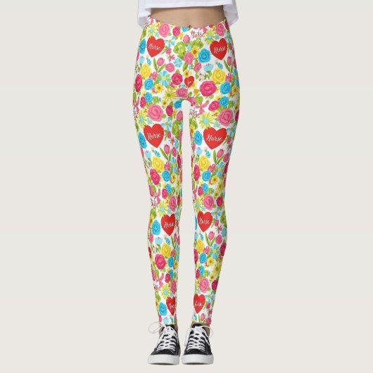 Colorful Nurse Floral Pattern (2) レギンス (正面)