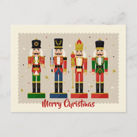 Colorful Nutcracker Soldiers Merry Christmas ポストカード (正面)