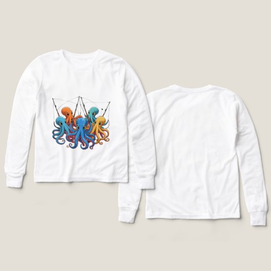 Colorful Octopus Crew – Kids’ Long Sleeve Tee (デザイン 正面＆背面)
