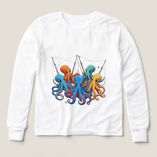 Colorful Octopus Crew – Kids’ Long Sleeve Tee (デザイン正面)