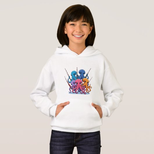 Colorful Octopus Fishing – Kids’ Hoodie (正面フル)