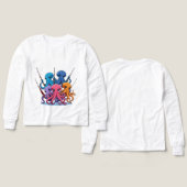Colorful Octopus Fishing – Kids’ Long Sleeve Tee (デザイン 正面＆背面)
