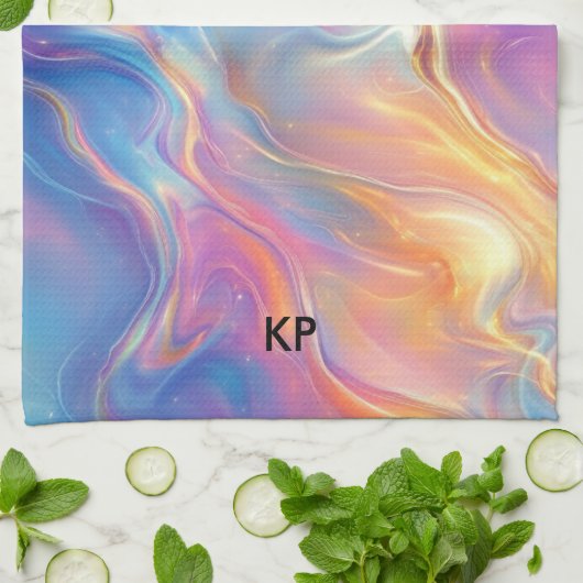 Colorful opal swirly flowing marble texture キッチンタオル (折り畳み)