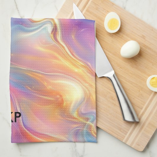 Colorful opal swirly flowing marble texture キッチンタオル (四つ折り)