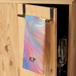 Colorful opal swirly flowing marble texture キッチンタオル