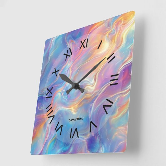 Colorful opal swirly flowing marble texture スクエア壁時計 (傾斜)