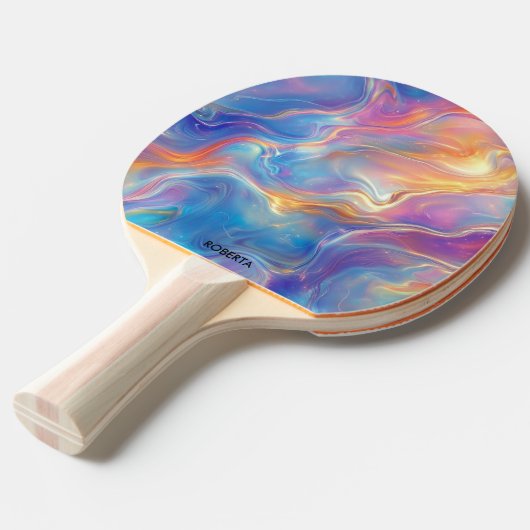Colorful opal swirly flowing marble texture 卓球ラケット (正面アングル)
