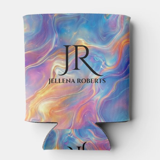 Colorful opal swirly flowing marble texture 缶クーラー (裏面)