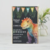 Colorful Orange Black Dino Banner Birthday Party 招待状 (スタンド正面)