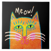 Colorful Orange Cat Abstract Art タイル (正面)