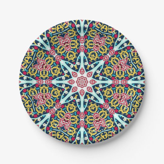 Colorful Ornamental Rosette Mandala Art ペーパープレート (正面)