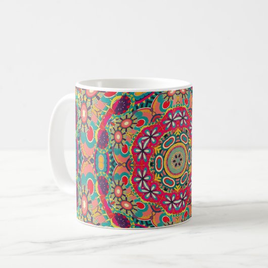 Colorful Ornate Kaleidoscope Mandala Pattern コーヒーマグカップ (正面左)