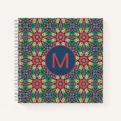 Colorful Ornate Kaleidoscope Pattern Monogram ノートブック (正面)