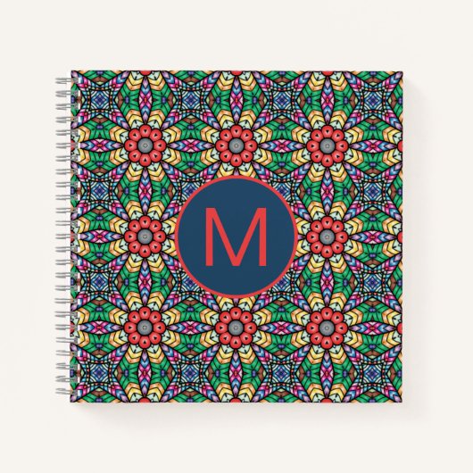 Colorful Ornate Kaleidoscope Pattern Monogram ノートブック (正面)