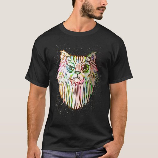 Colorful Paint Splash  Bearded Cat Tシャツ (正面)