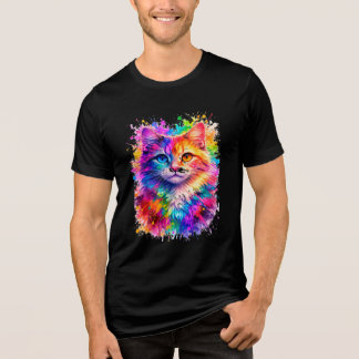 Colorful Paint Splash Cat Illustration  トライブレンドＴシャツ