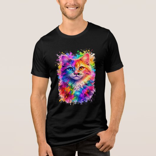Colorful Paint Splash Cat Illustration  トライブレンドＴシャツ (正面)