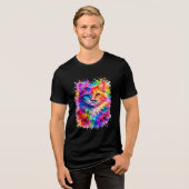 Colorful Paint Splash Cat Illustration  トライブレンドＴシャツ (正面全面)