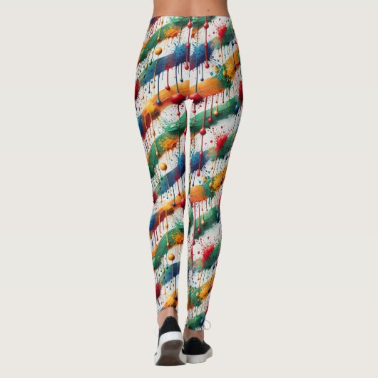 Colorful Paint Splatter Abstract Pattern レギンス (裏面)