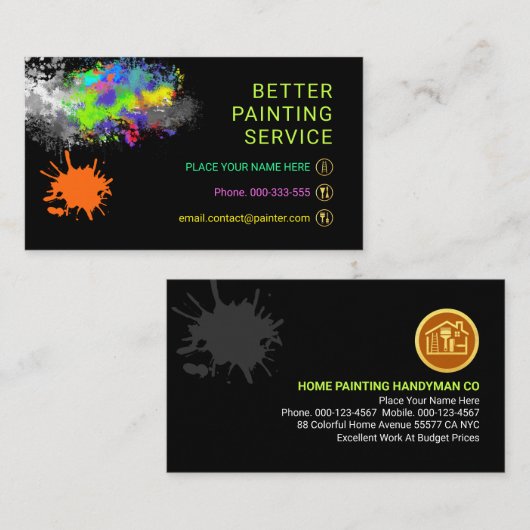 Colorful Paint Splatter Home Painting Painter 名刺 (正面/裏面)