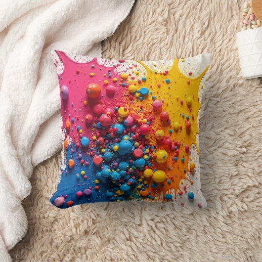 Colorful Paint Splatter Pillow クッション (ブランケット)
